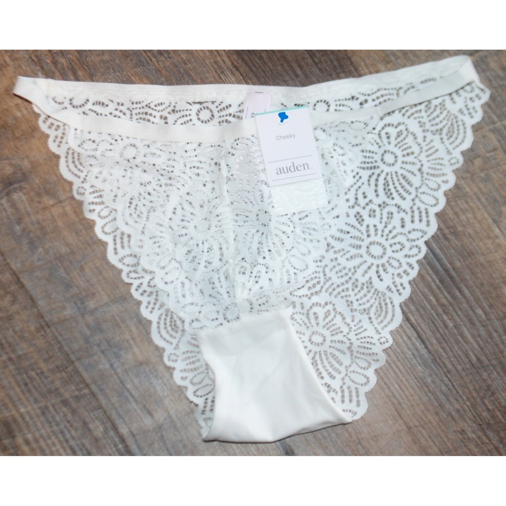 Auden Womens Size XS white Flower Detailed Lace Cheeky Underwear